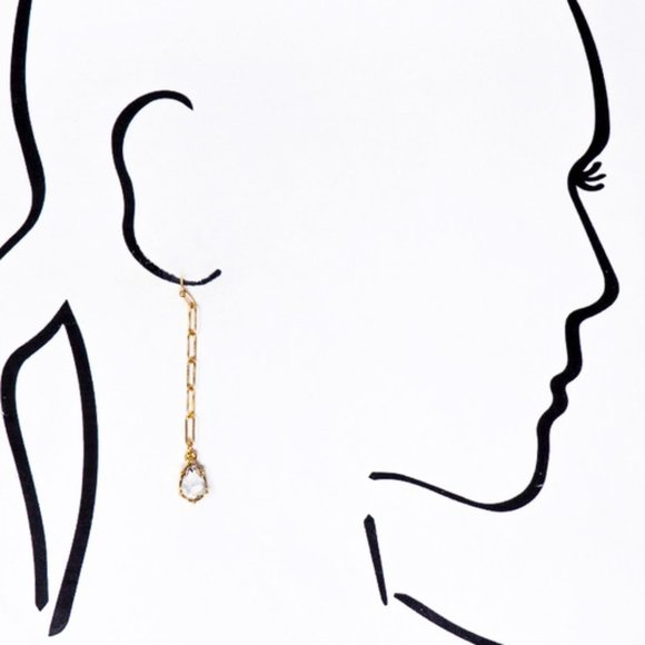 Gold Chain Teardrop Stone Linear Dangle Earrings - Picture 3 of 6